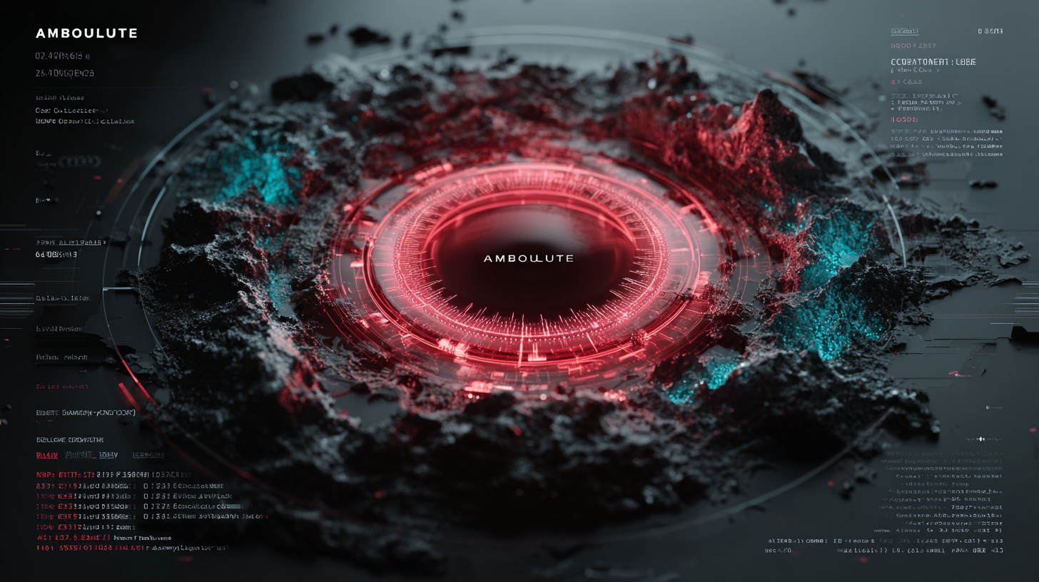 A glowing red digital interface carving into grey terrain